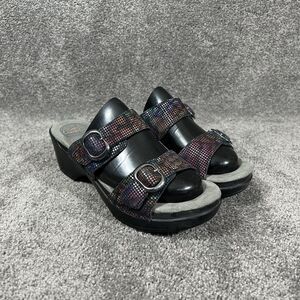 Dansko Sophie Womens Sz EU 38 Stained Glass Leather 2-Buckle Slide Wedge Sandals